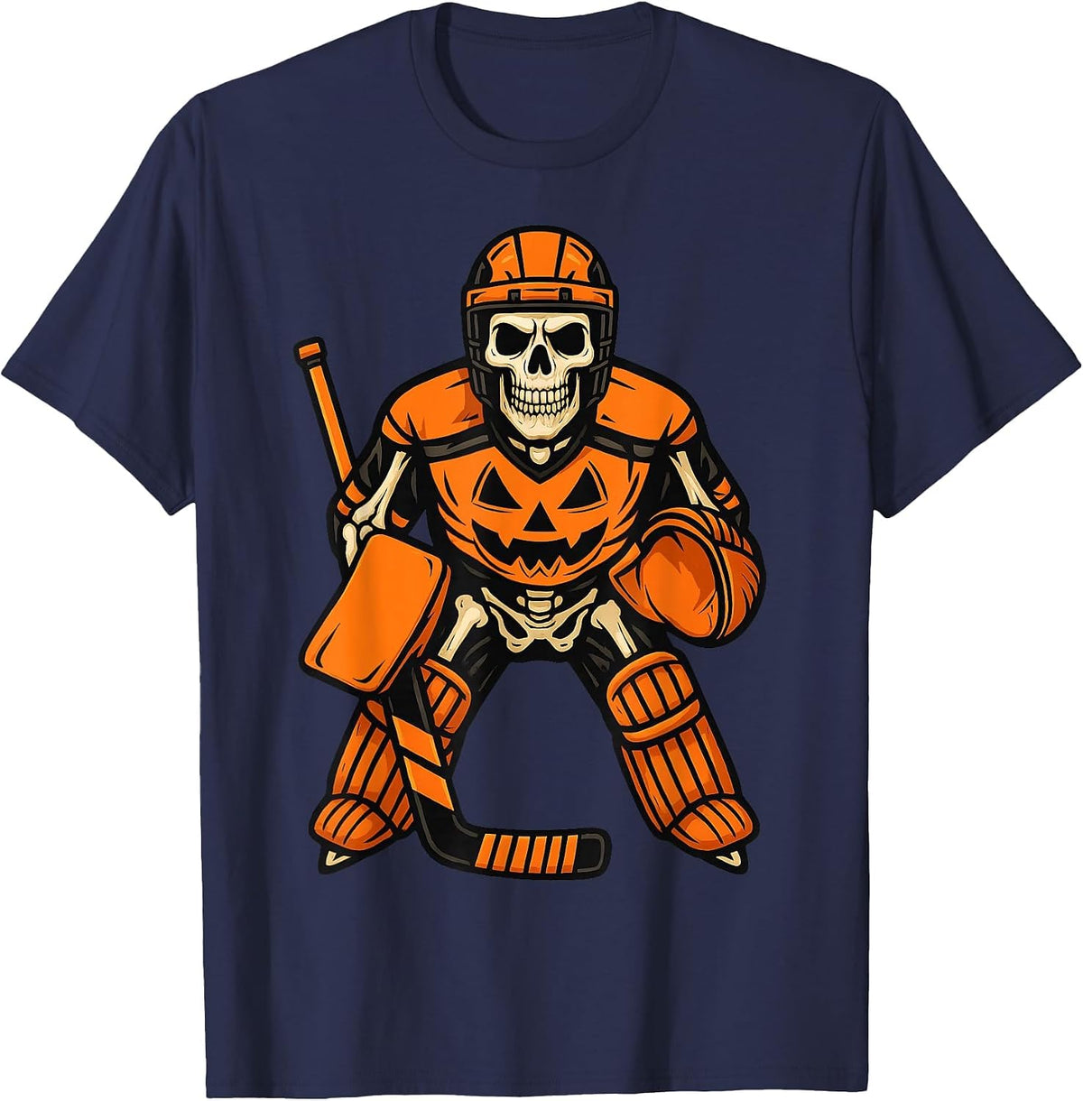 Halloween Skeleton Goalie Pumpkin Costume, Grandson Hockey T-Shirt - Navy Blue