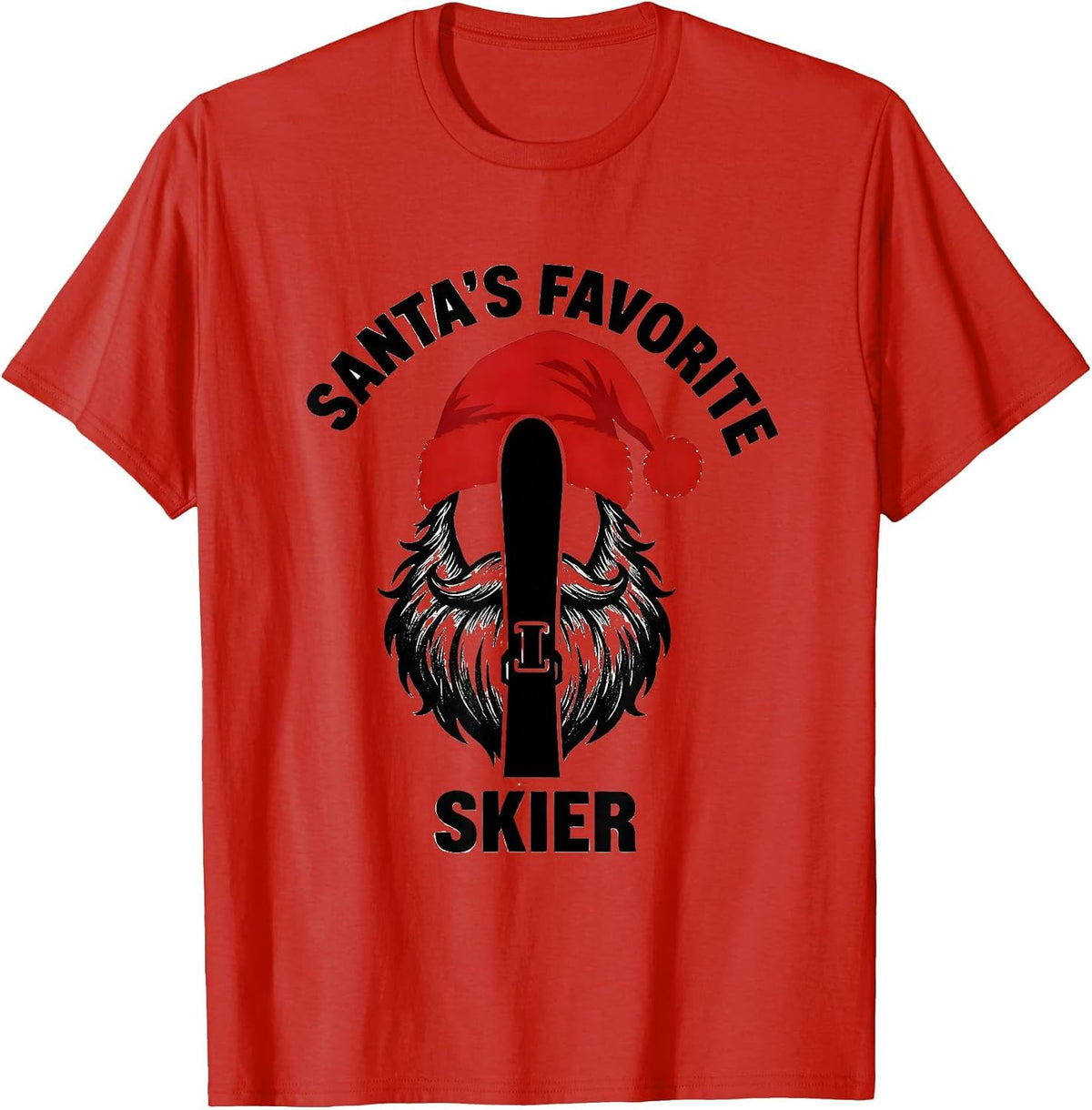 Men's Santa's Favorite Skier Funny Skiing Christmas Pajama T-Shirt - Red