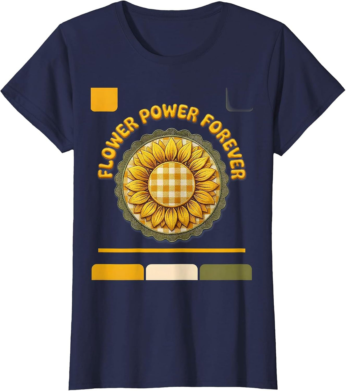 Women's Flower Power Forever Hippie Groovy Design T-Shirt - Navy Blue
