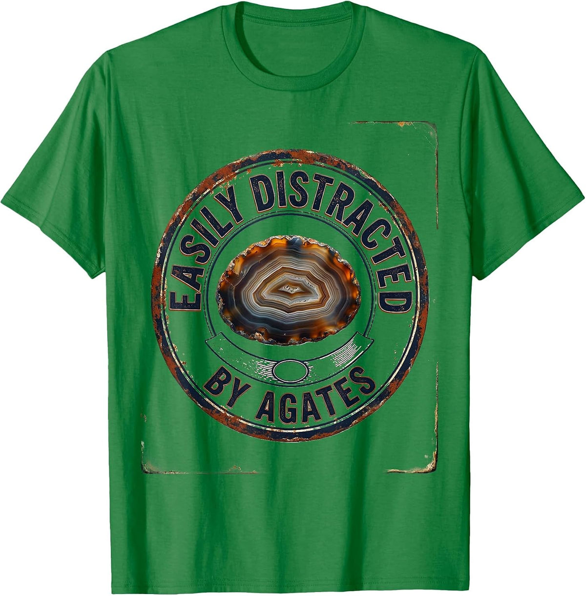 Men's Easily Distracted By Agates Vintage Rock Collector Geode T-Shirt - Kelly Green