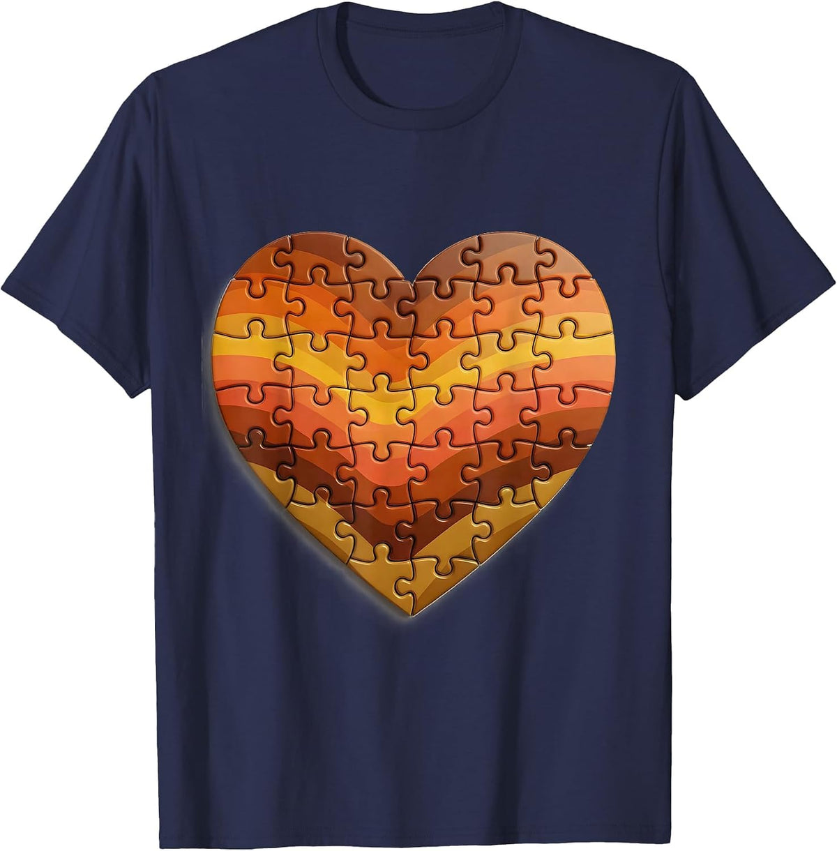 Men's Down Syndrome Awareness Puzzle Piece Heart T-Shirt - Navy Blue