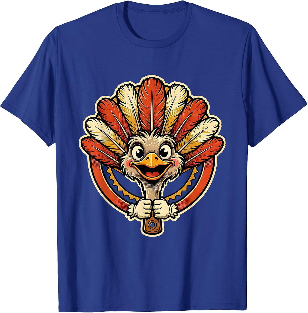 Men's Showgirl Era Ostrich Feather Fan Illustration T-Shirt - Royal Blue