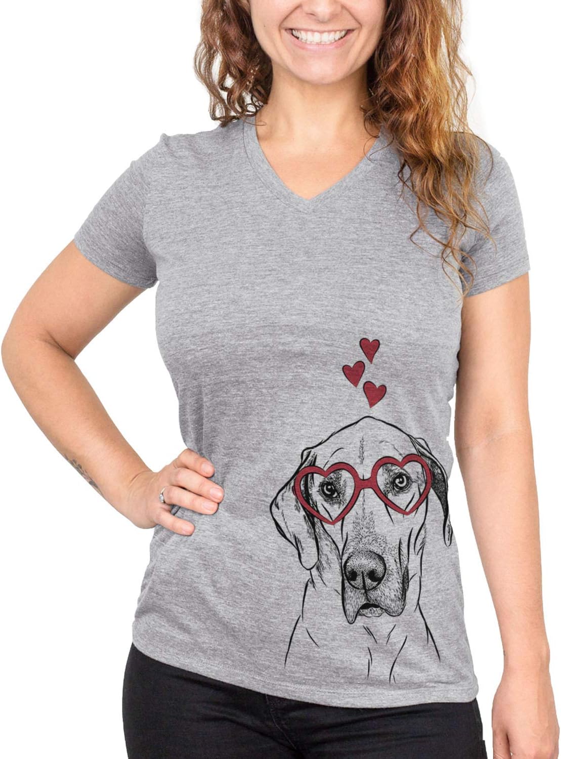 Valentine Gracie the Great Dane Dog Triblend T-Shirt - Grey V-neck