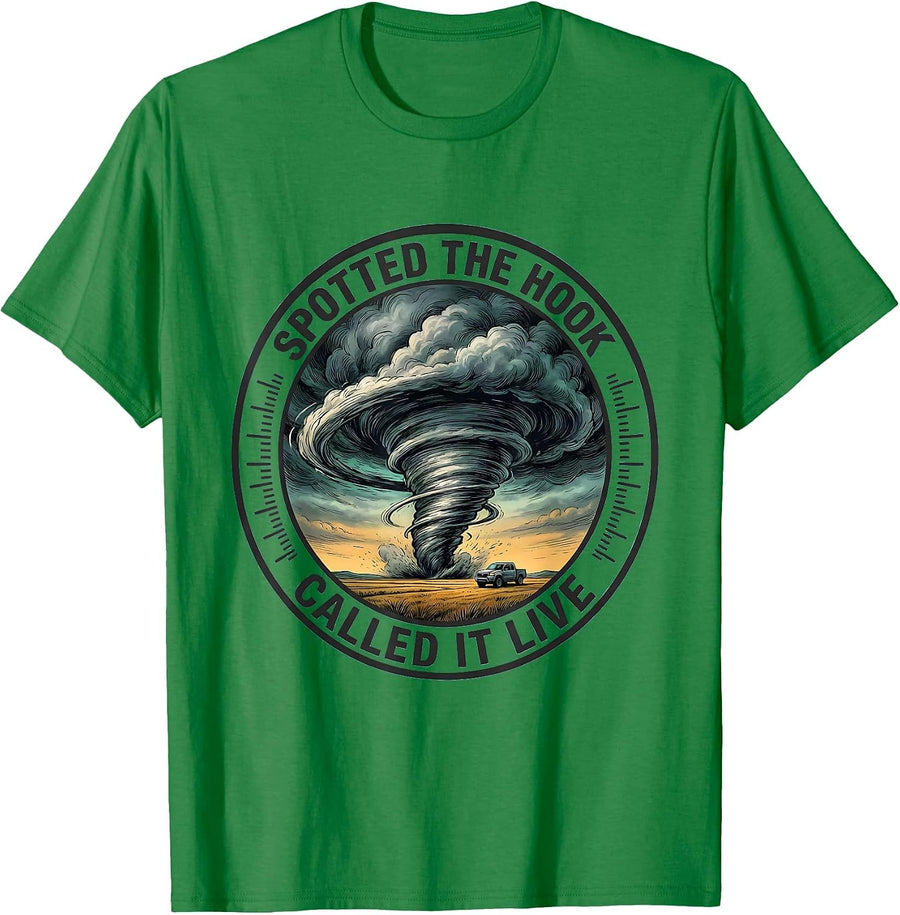 Men's Spotted the Hook, Called It Live Storm Chaser Tornado T-Shirt - Kelly Green
