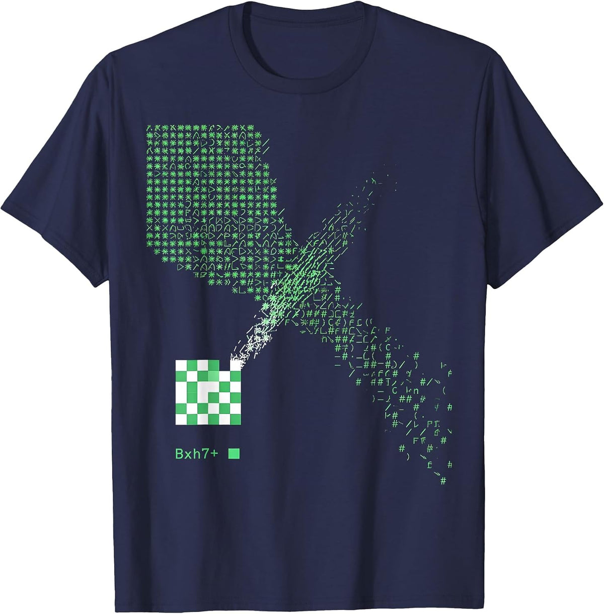 Bxh7+ Ascii Terminal Art Chess Lover Deadpan Humor T-Shirt - Navy Blue