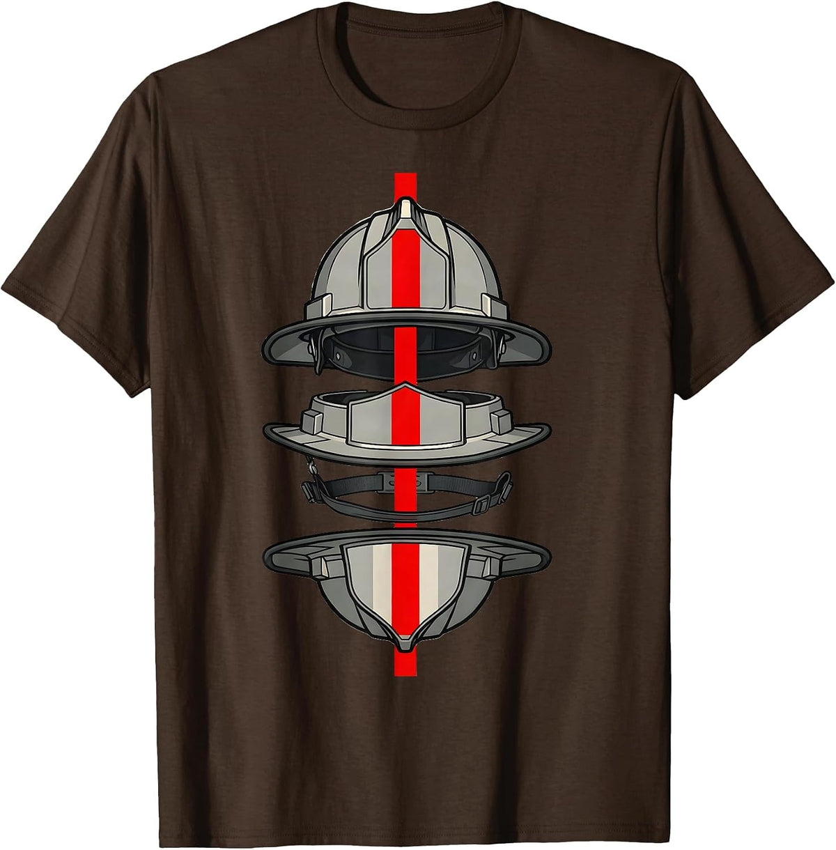 Exploded Turnout Helmet Firefighter Tribute Gift T-Shirt - Brown