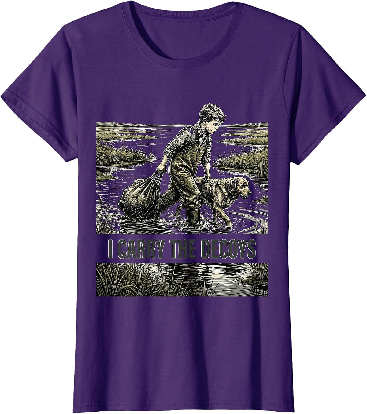 Women's I CARRY THE DECOYS Funny Waterfowl Hunter Retriever Humor T-Shirt - Purple