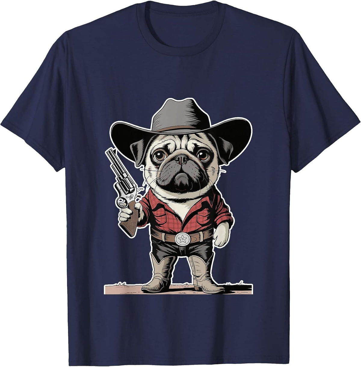 Cowboy Pug Dog Funny Western Dog Lover T-Shirt - Navy Blue