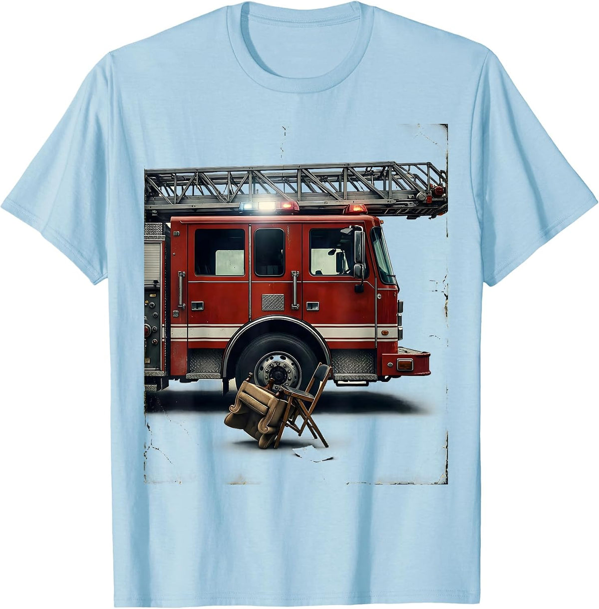 Men's Fire Engine Distressed Firefighter Humor Gift T-Shirt - Baby Blue
