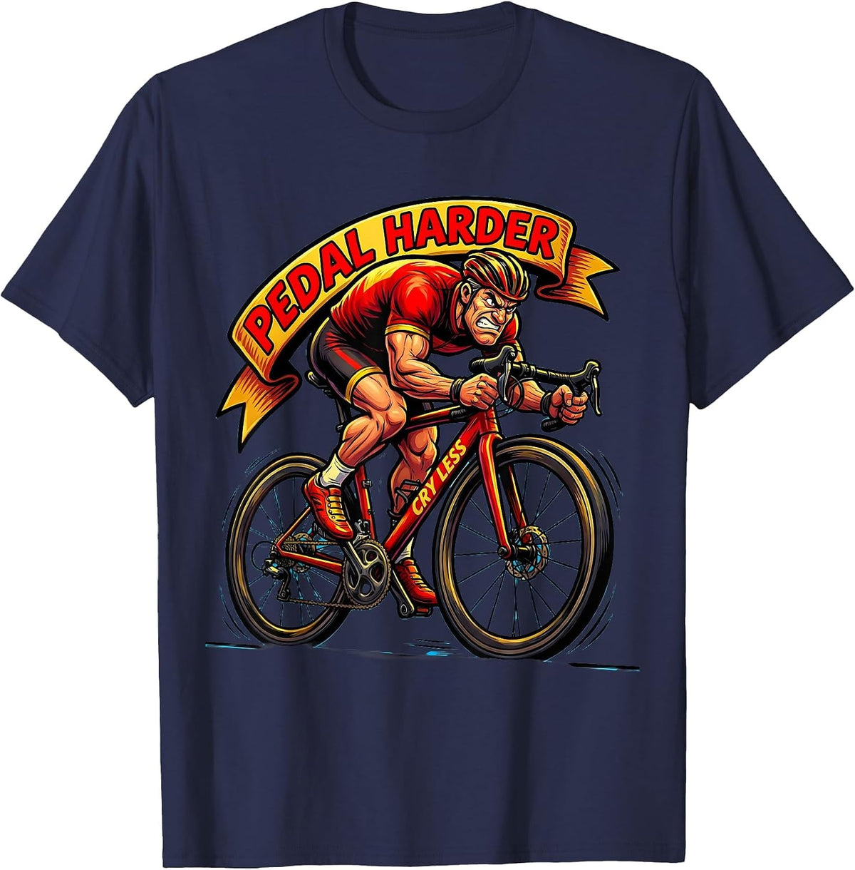 Pedal Harder Cry Less Cycling Bike Design T-Shirt - Navy Blue