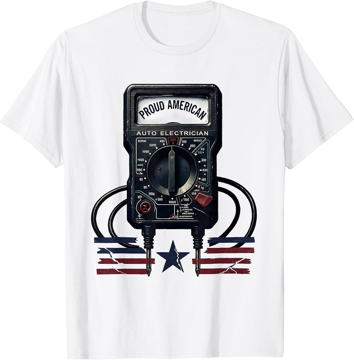 Men's Proud American Auto Electrician Patriotic Tradesman USA Flag T-Shirt - White
