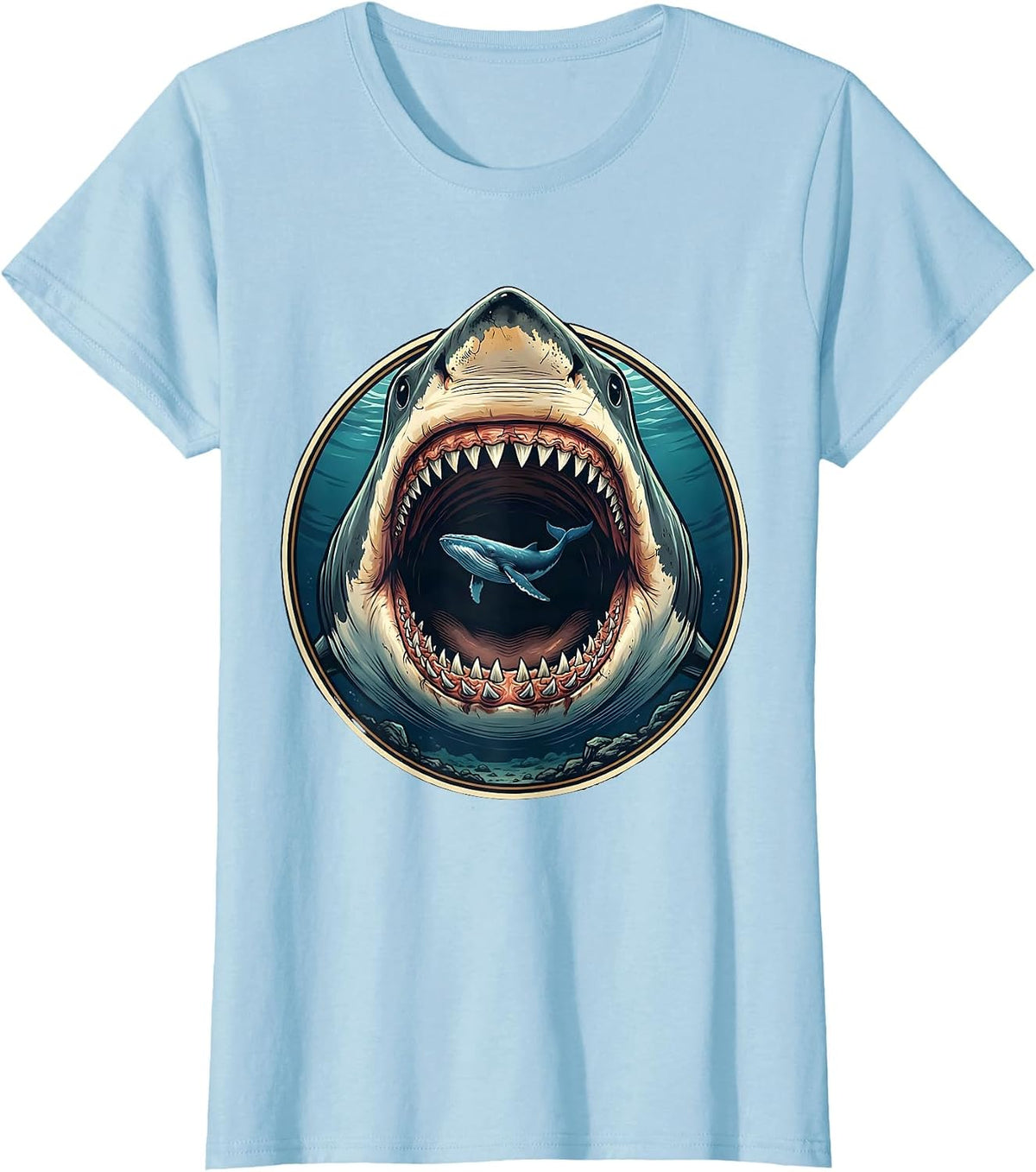 Women's Megalodon vs Blue Whale Ancient Ocean Giant T-Shirt - Baby Blue