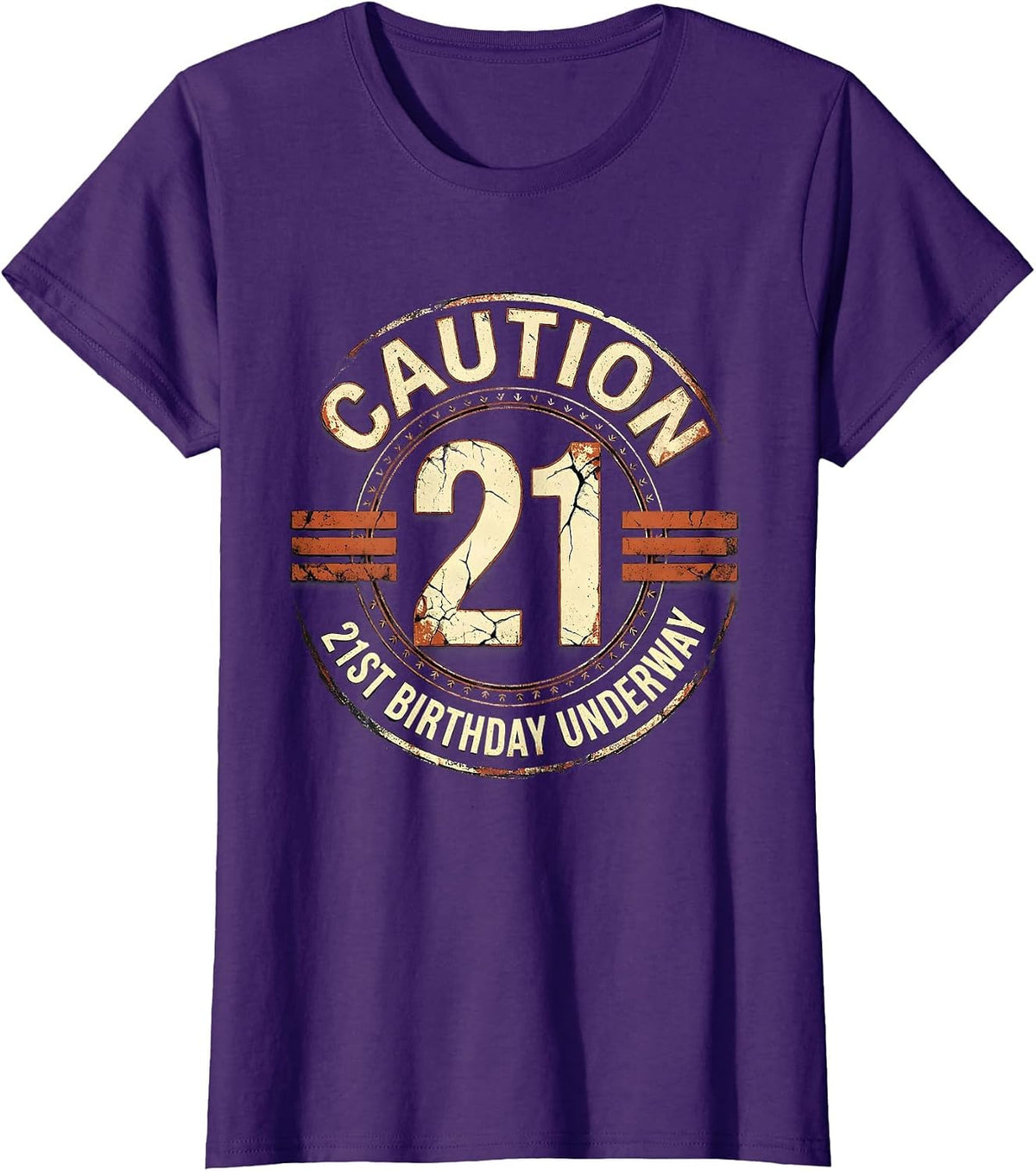 Women's Caution: 21st Birthday Underway Funny Milestone Age Humor T-Shirt - Purple
