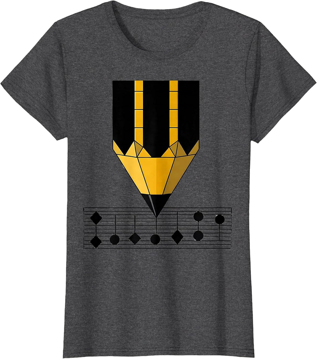 Women's Music Teacher Pencil Writing Notes on Staff Paper T-Shirt - Dark Heather Grey