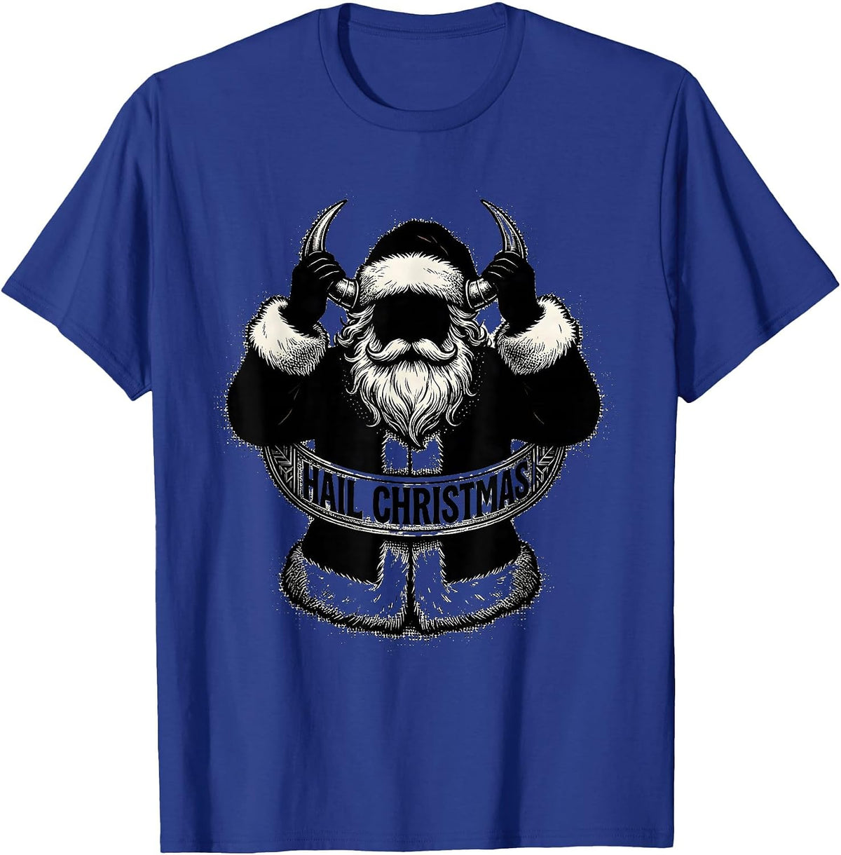 Hail Christmas Blackwork Dotwork Heavy Metal Santa Parody T-Shirt - Royal Blue