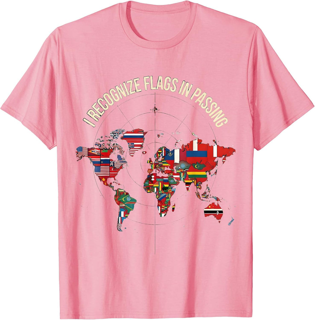 Men's I Recognize Flags In Passing Geography Lover World Map T-Shirt - Pink