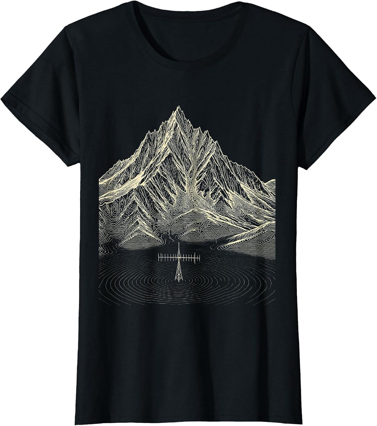 Peak Terrain Topographic Contour Map Ham Radio Operator T-Shirt - Black