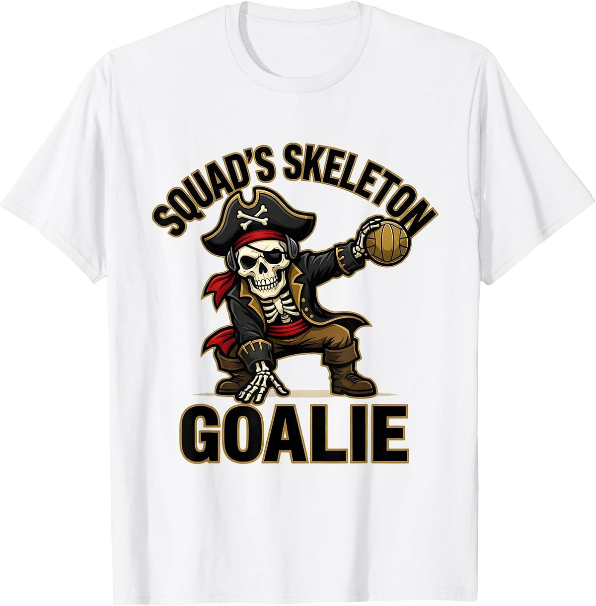 Men's Squad's Skeleton Goalie Dabbing Pirate Water Polo Halloween T-Shirt - White
