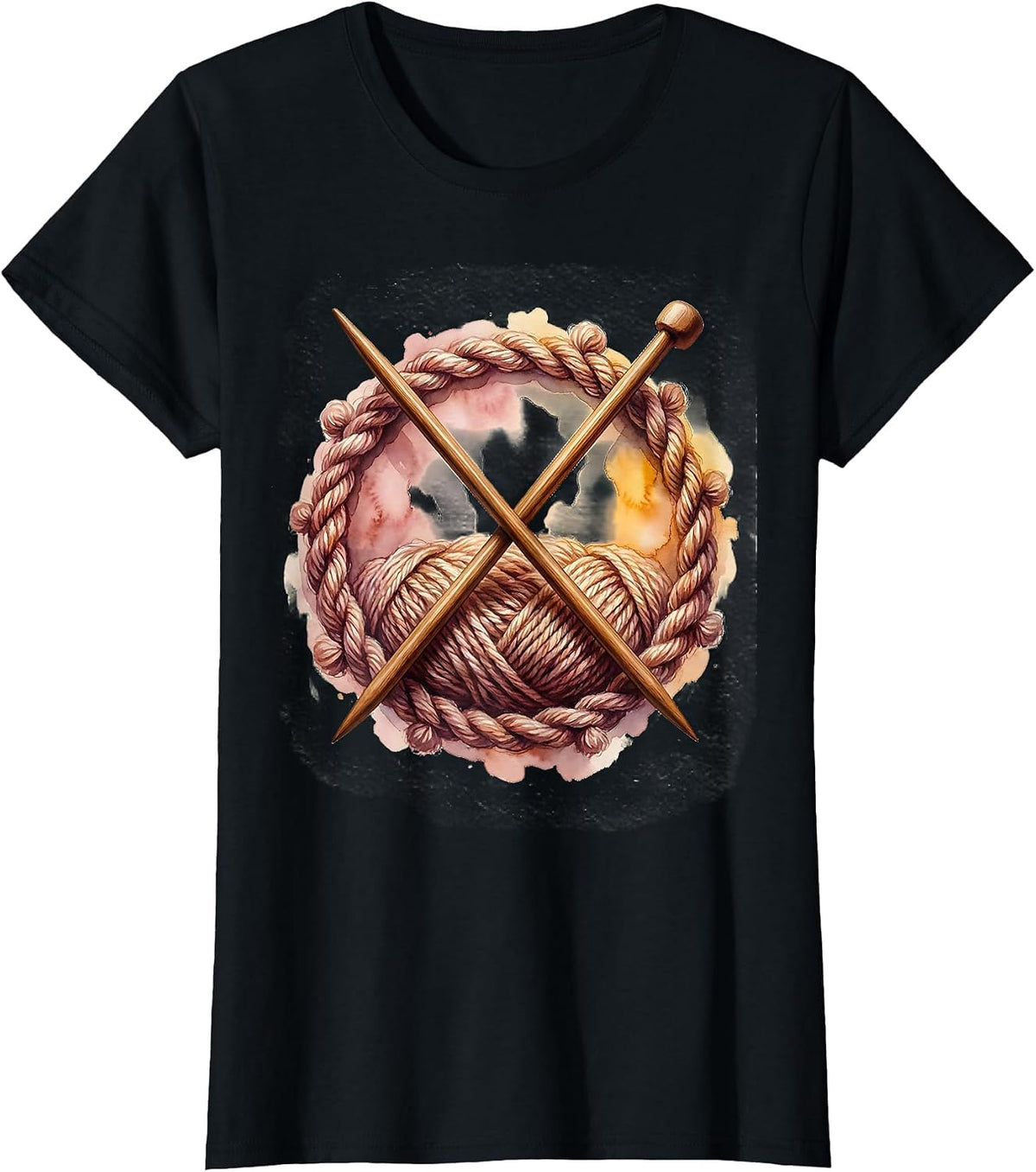Women's Knitting Needles Crossed Swords Grandma Design T-Shirt - Black