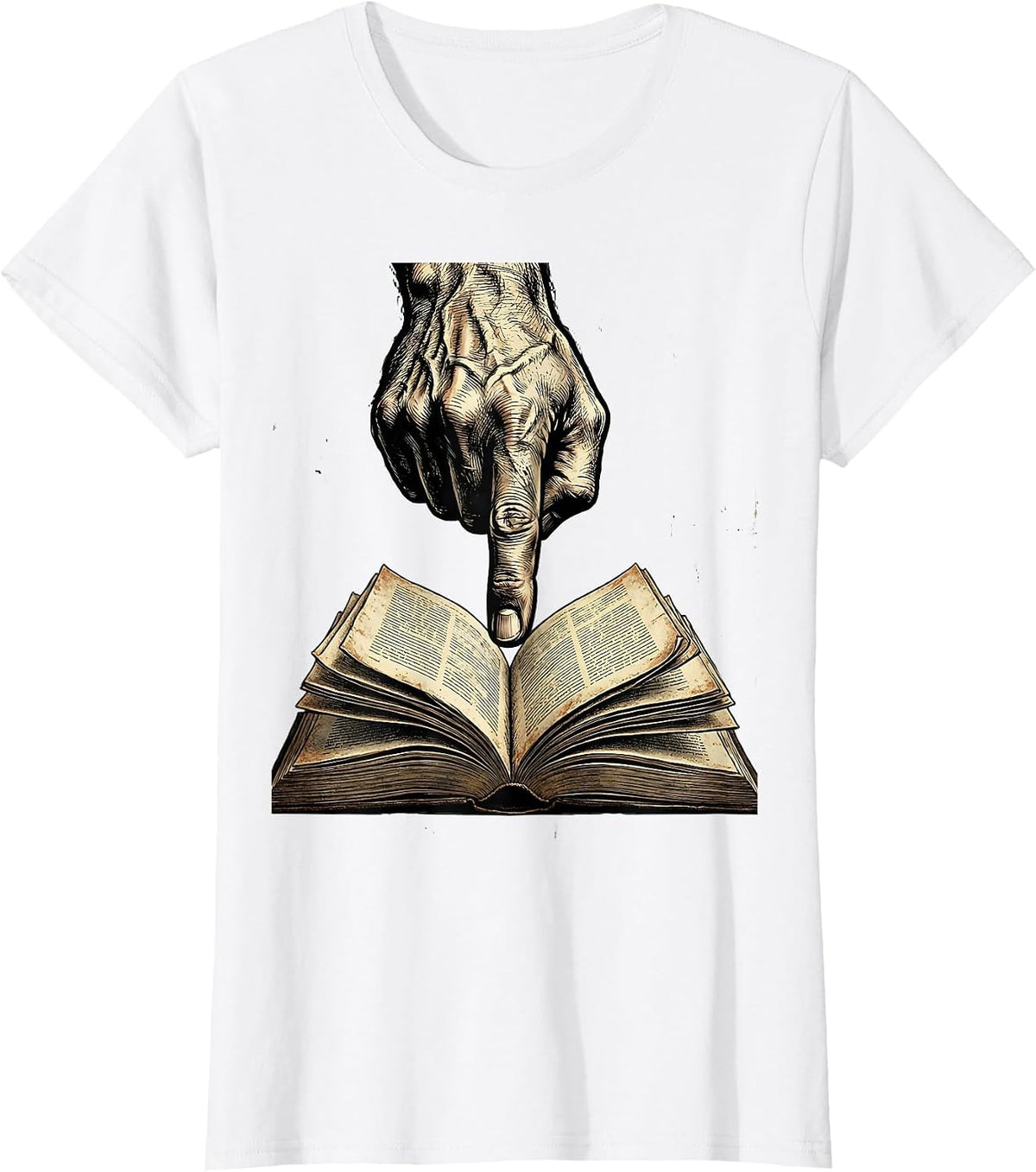 Reading Teacher Hand Pointing at Open Book Graphic T-Shirt - White