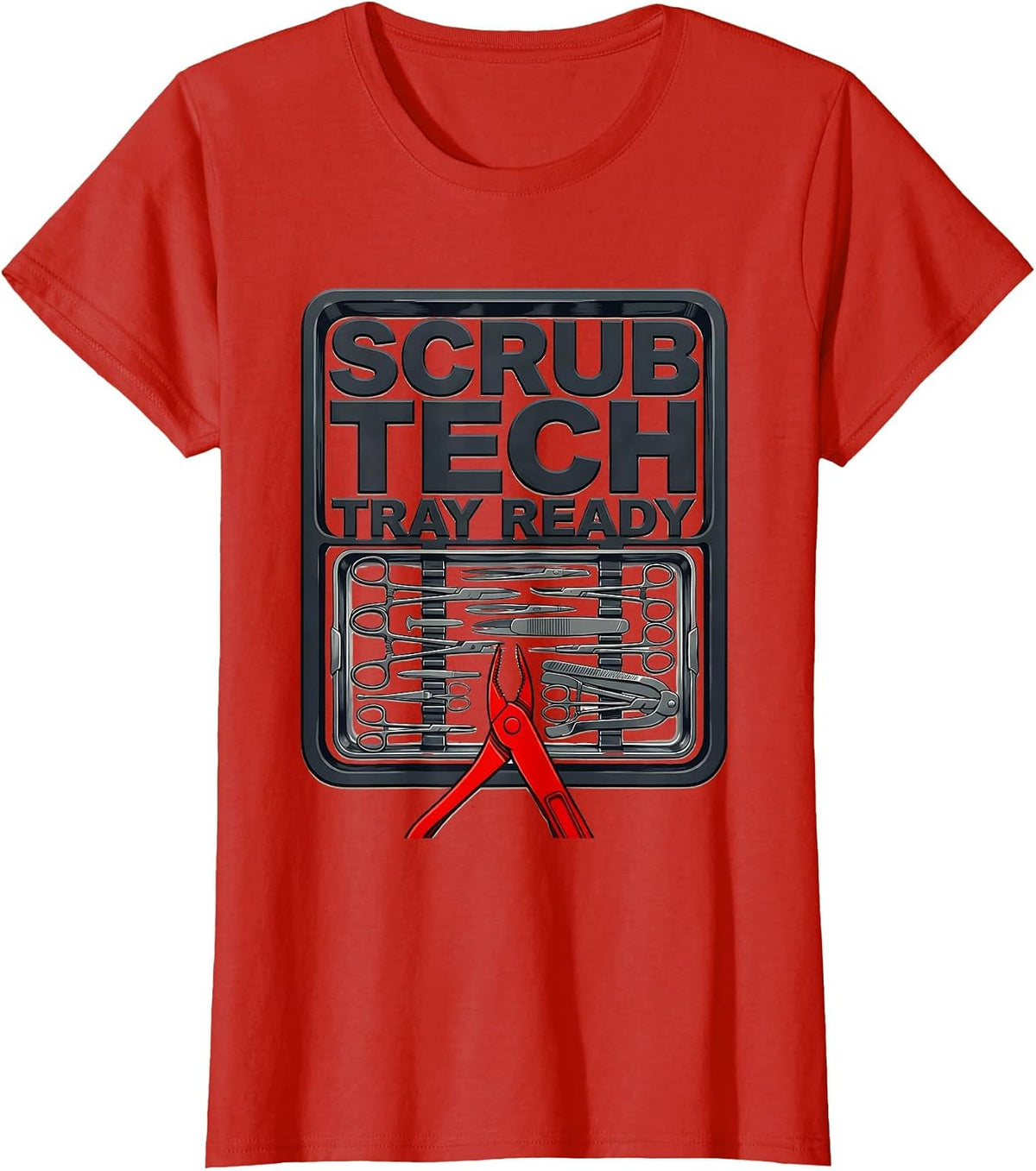 Scrub Tech Tray Ready Stencil Graphic Surgical Tech T-Shirt - Red