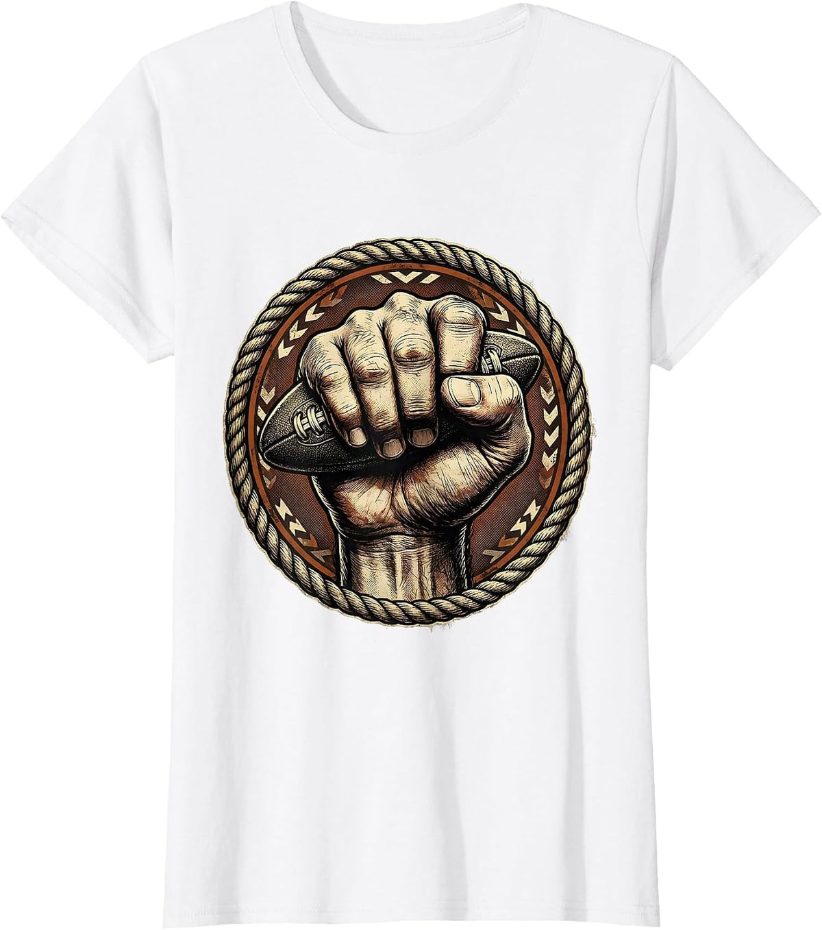 Giant Fist Gripping Rugby Ball Graphic T-Shirt - White