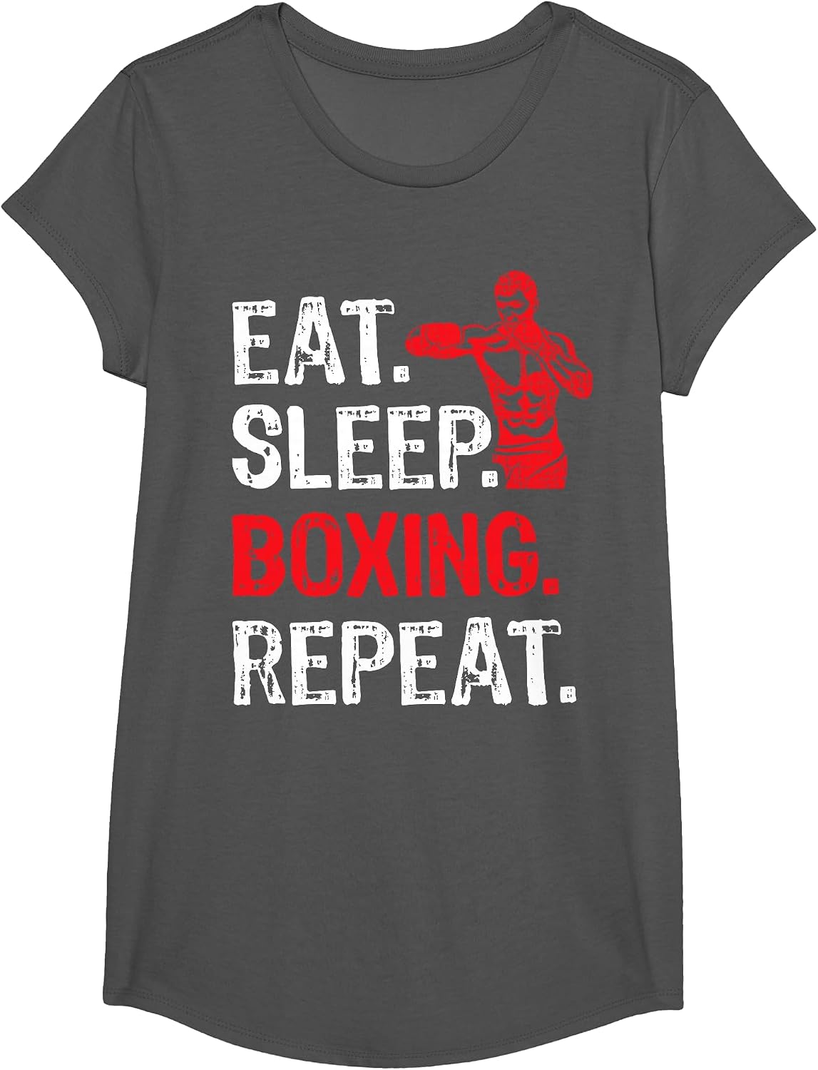 Eat Sleep Boxing Repeat Boxing Player Funny T-Shirt - Girls Asphalt Grey