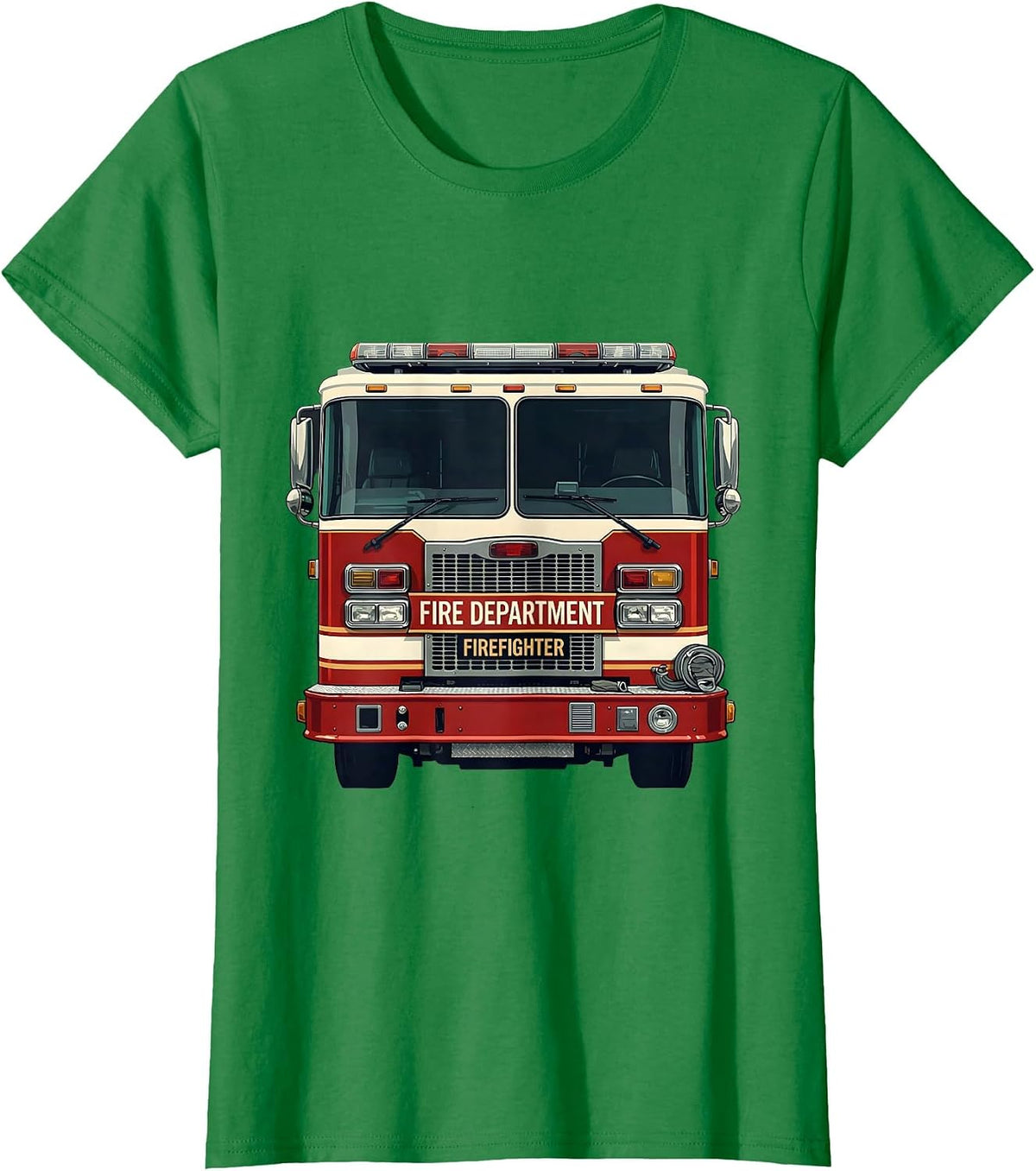 Women's FIRE DEPARTMENT FIREFIGHTER Funny Fire Truck Costume T-Shirt - Kelly Green