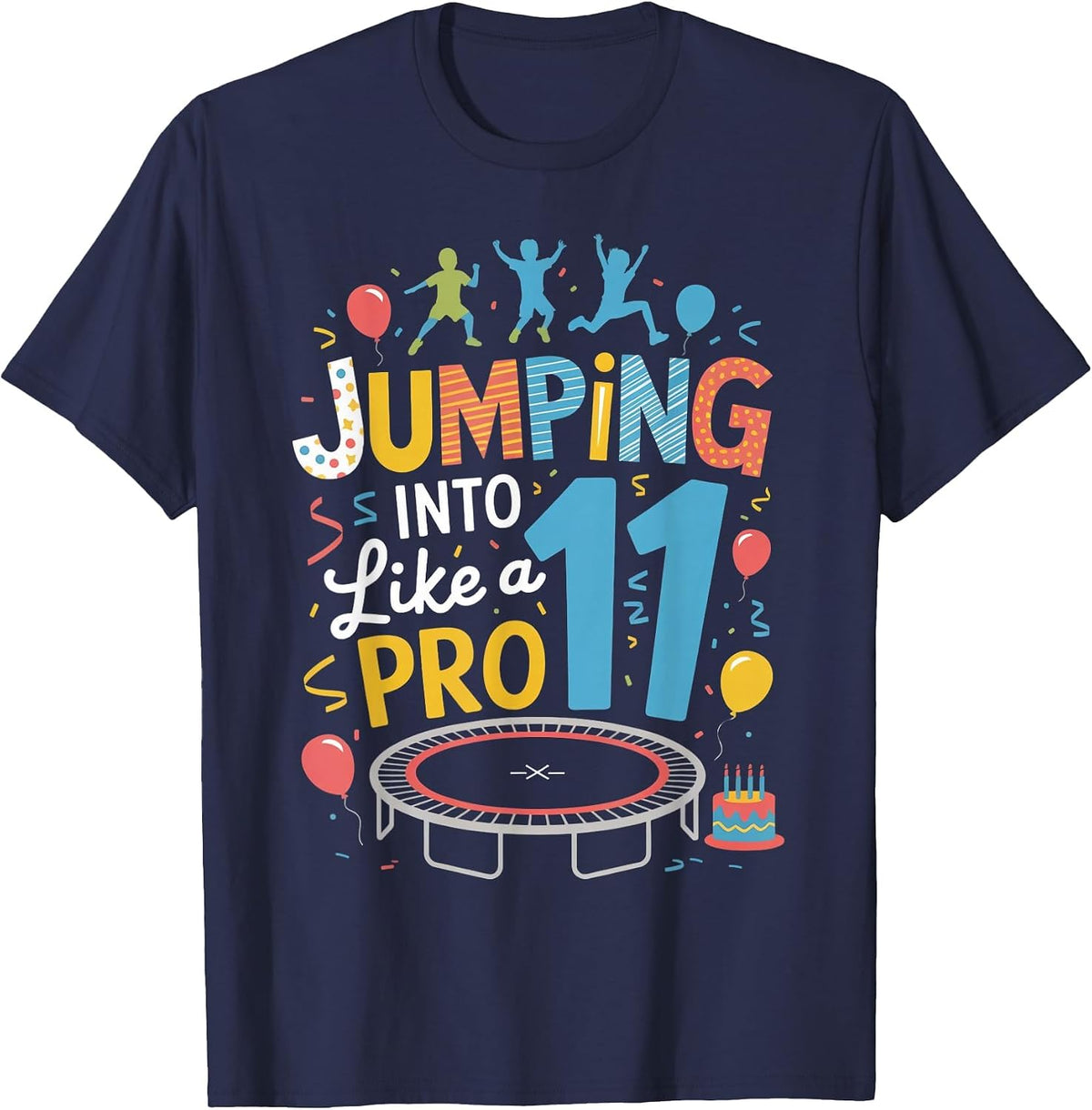 Jumping Into 11 Birthday Party Trampolining Trampoline T-Shirt - Navy Blue
