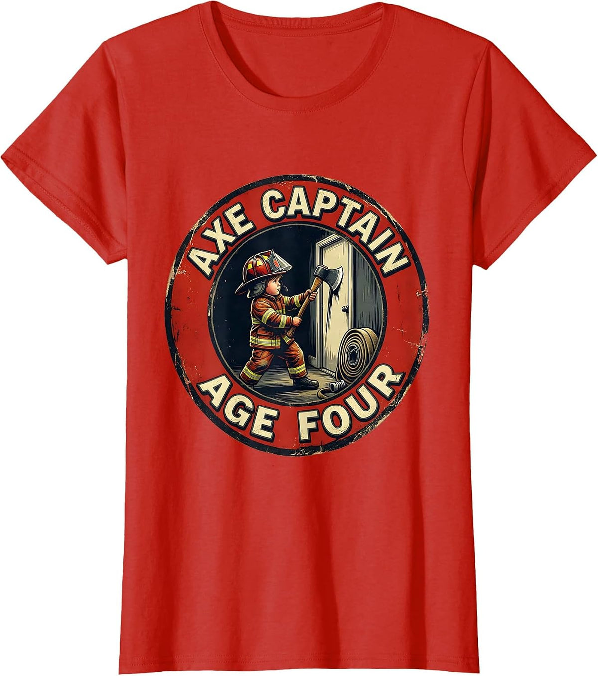 Women's Axe Captain Age Four Vintage Firefighter Toddler Birthday T-Shirt - Red