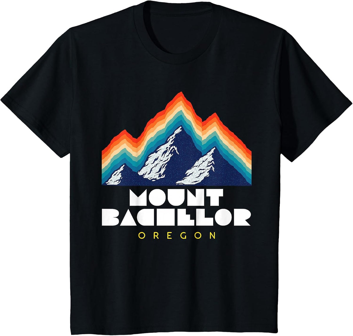 Mount Bachelor, Oregon - USA Ski Resort 1980s Retro T-Shirt - Black