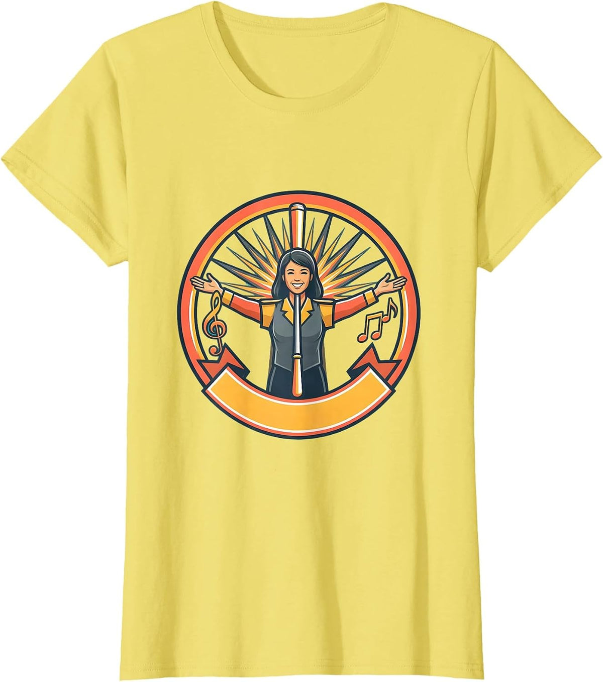 Band Mom Drum Major Baton Graphic T-Shirt - Lemon Yellow