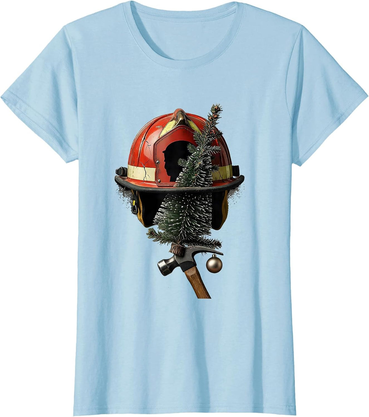 Blank-Shield Firefighter Helmet Distressed Christmas Humor T-Shirt - Baby Blue