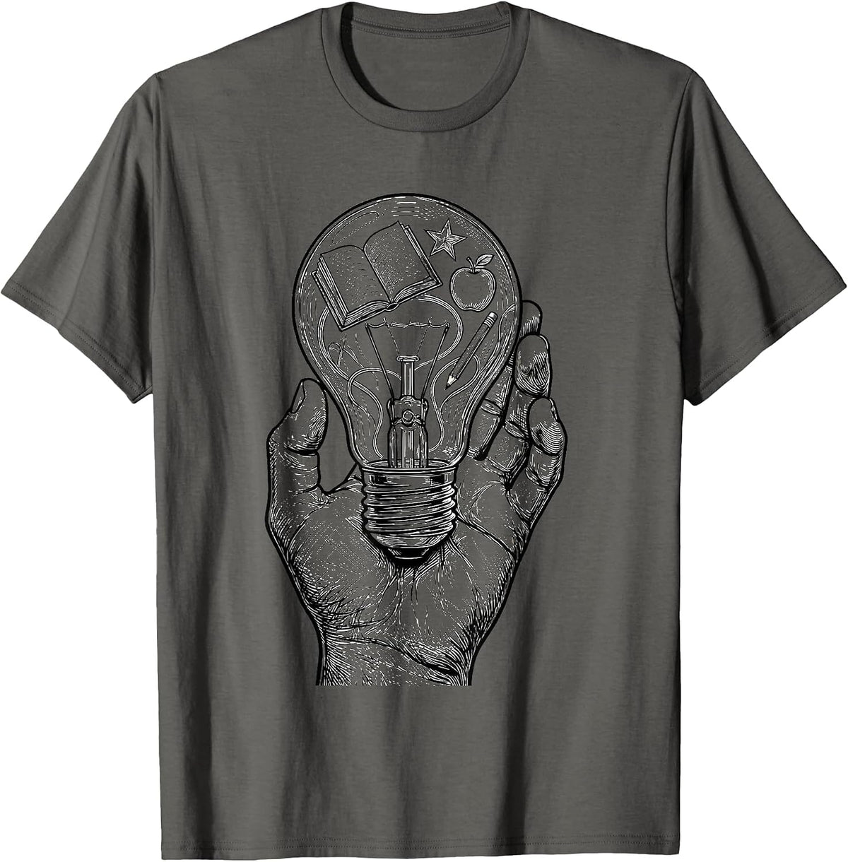 5th Grade Teacher Glowing Light Bulb Illustration T-Shirt - Asphalt Grey
