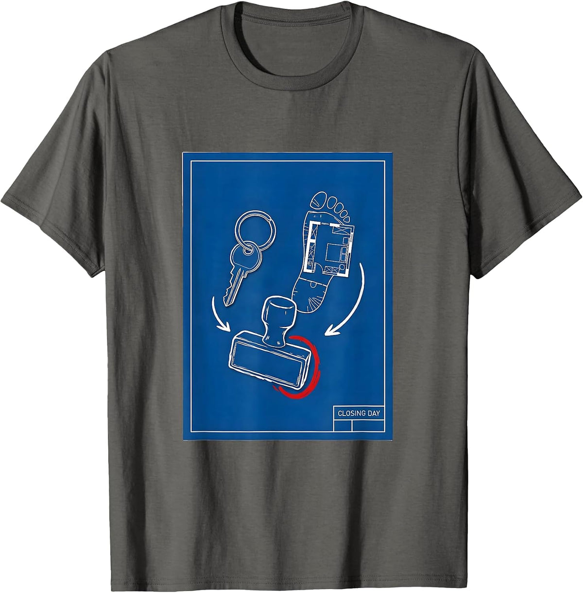 Men's Closing Day Technical Blueprint Realtor Real Estate Agent T-Shirt - Asphalt Grey