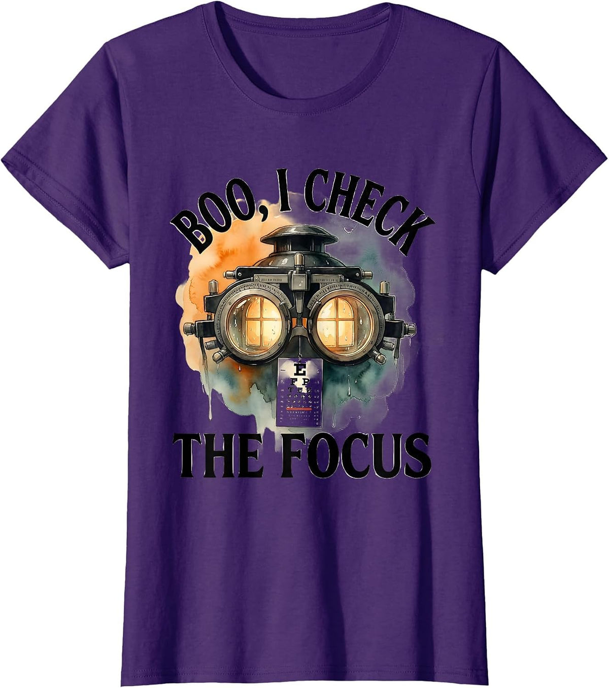 Women's Boo I Check The Focus Watercolor Halloween Optometrist Eye T-Shirt - Purple