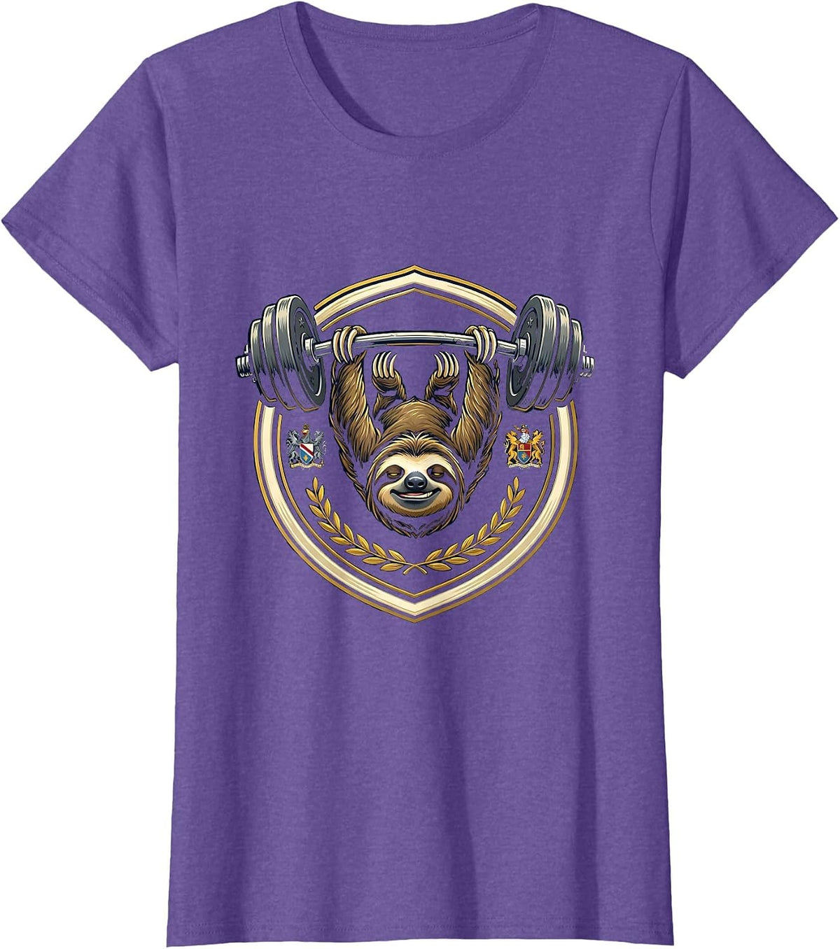 Funny Sloth Gym Barbell Lifting Workout Humor T-Shirt - Purple Heather