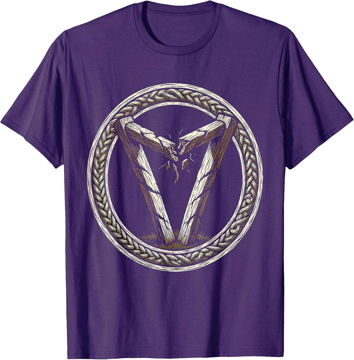 Broken Rugby Goalposts Graphic Design T-Shirt - Purple