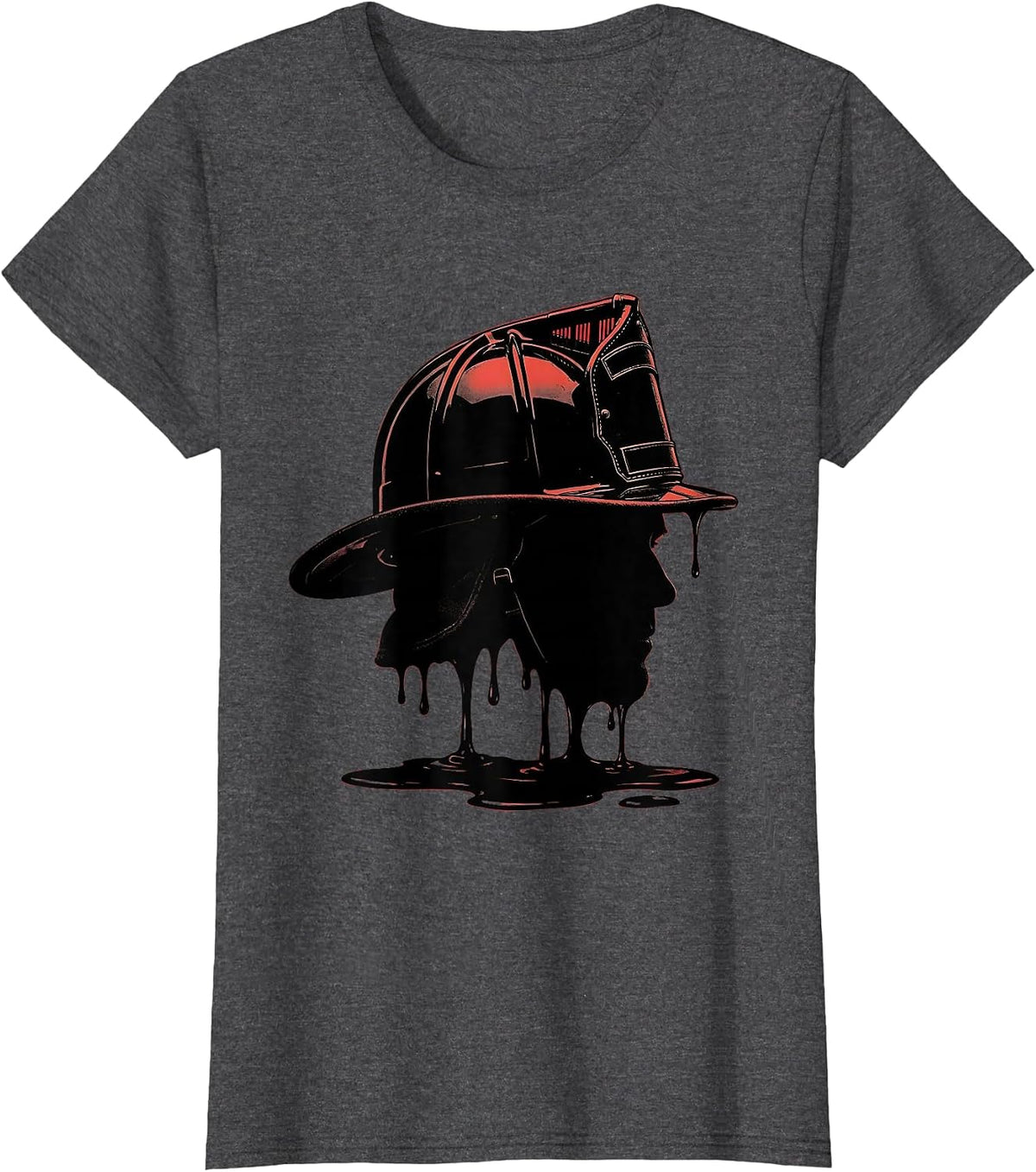 Women's Leather Firefighter Helmet Melted Badge Illustration T-Shirt - Dark Heather Grey