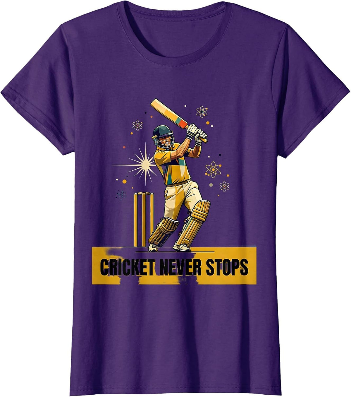 Women's Cricket Never Stops Sports Fan Design T-Shirt - Purple