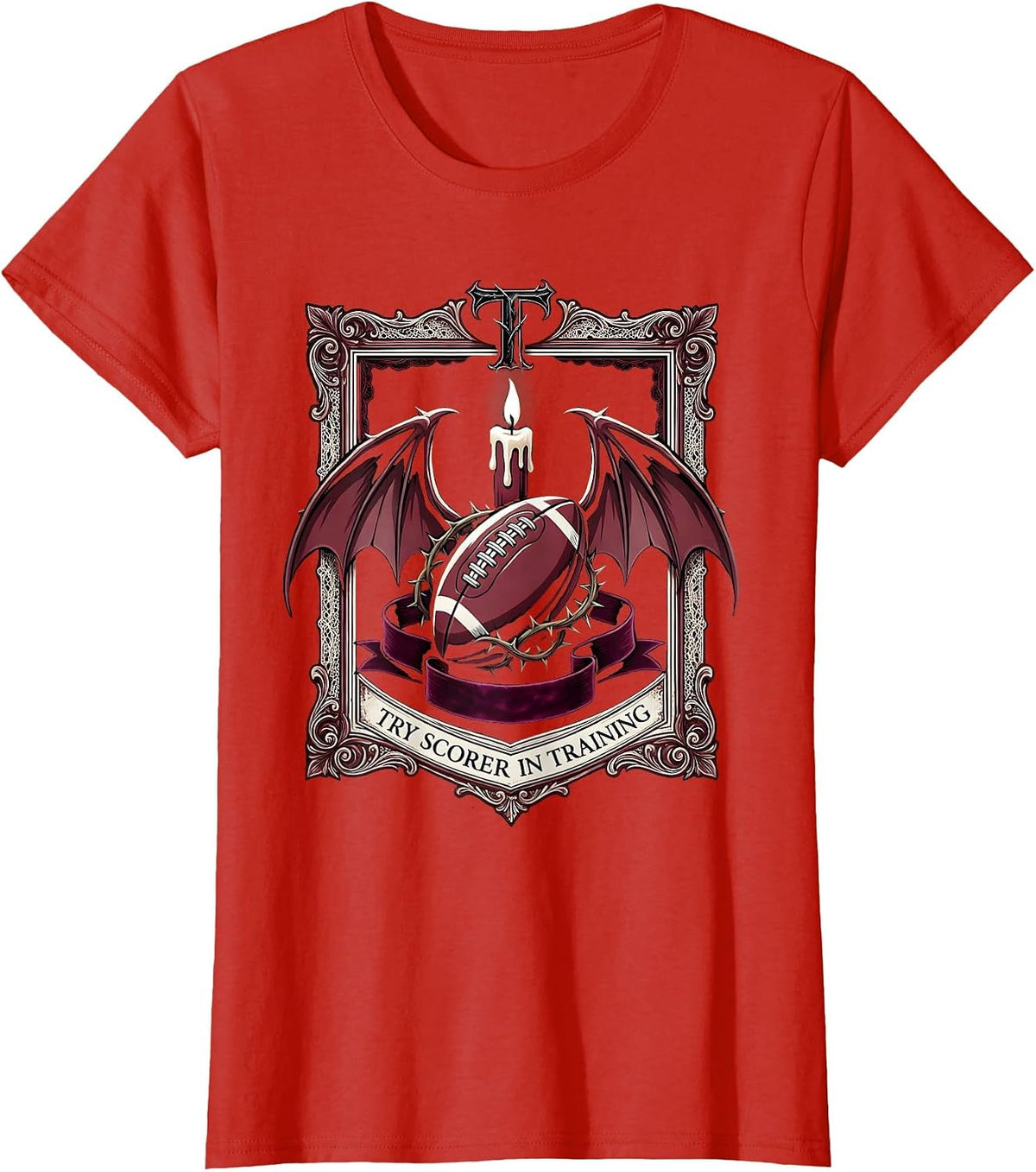 Try Scorer In Training Rugby Graphic Design T-Shirt - Red