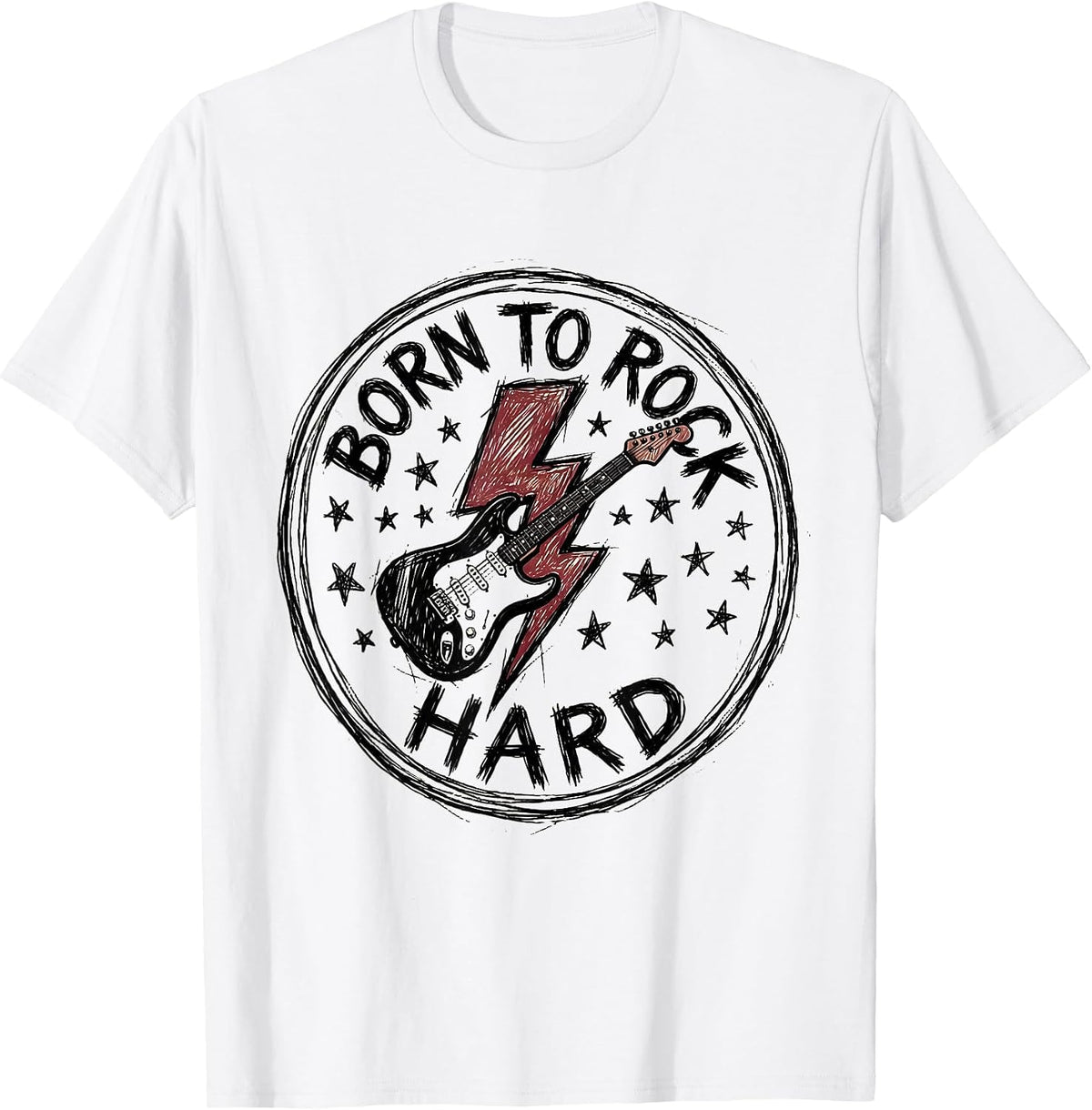 Men's Born to Rock Hard 80s Rock Band Graphic Design T-Shirt - White