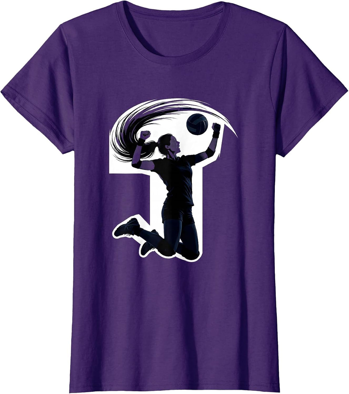 Women's Volleyball Mom Celebration Jump Graphic T-Shirt - Purple