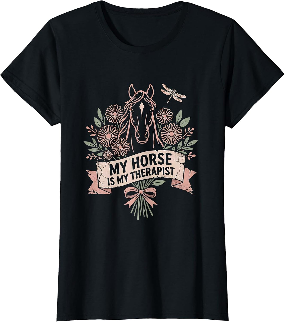 Women's My Horse Is My Therapist Equestrian Design T-Shirt - Black