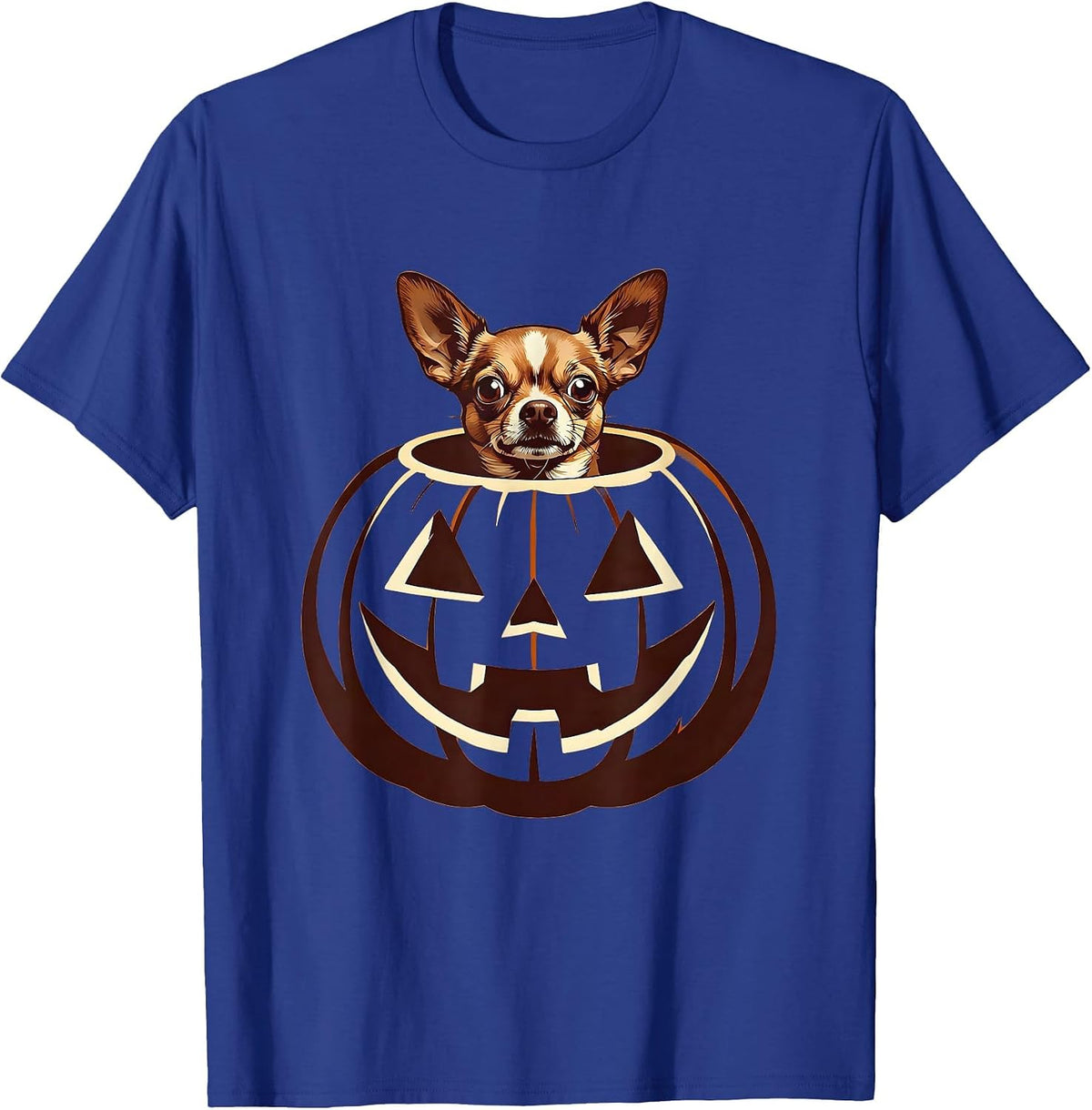 Chihuahua In Glowing Pumpkin Halloween Design T-Shirt - Royal Blue