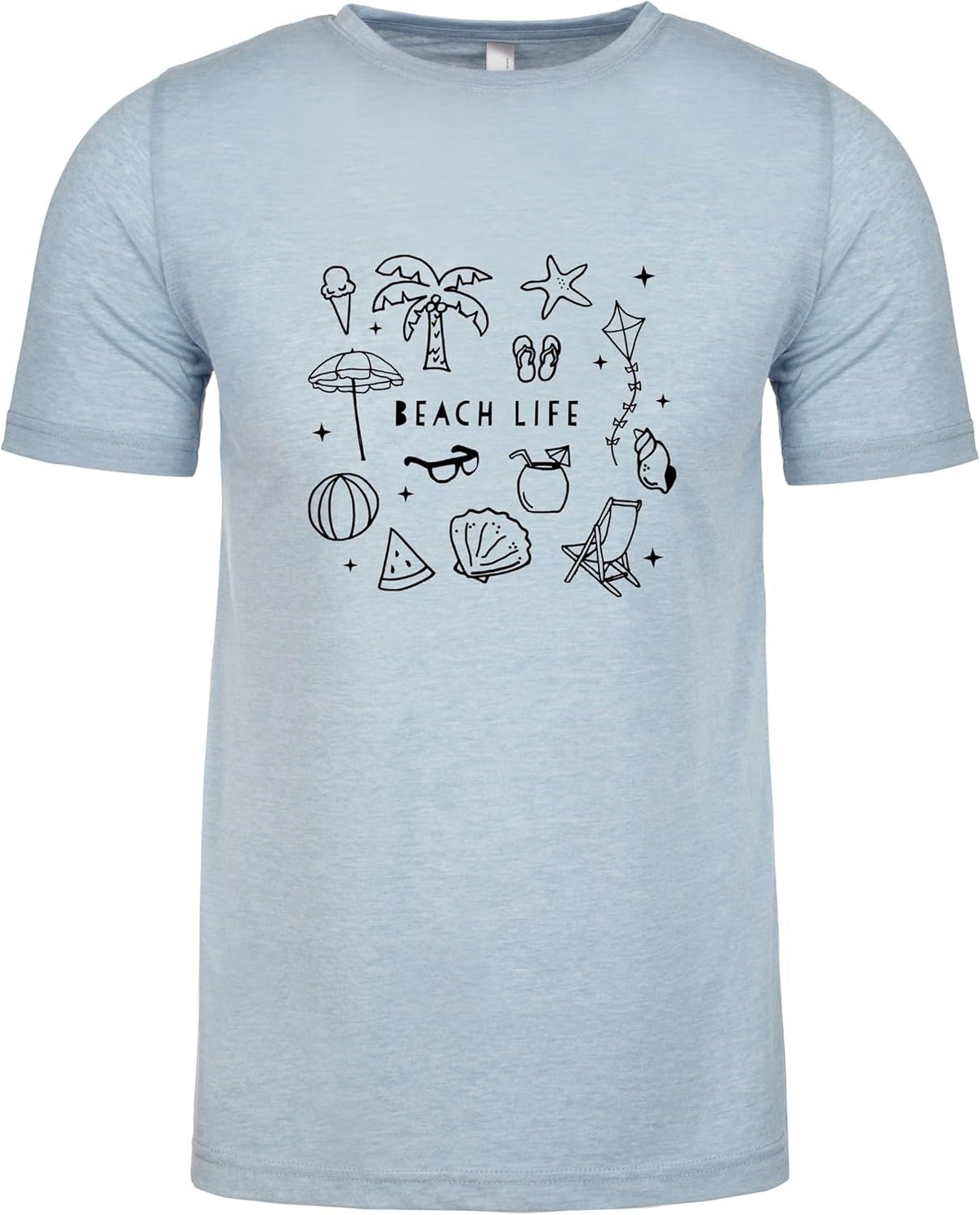 Moonlight Makers Graphic Men's Tee, Funny T Shirt, Shirts with Beach Sayings, Heather Gray or Indigo - Beach Life Collage