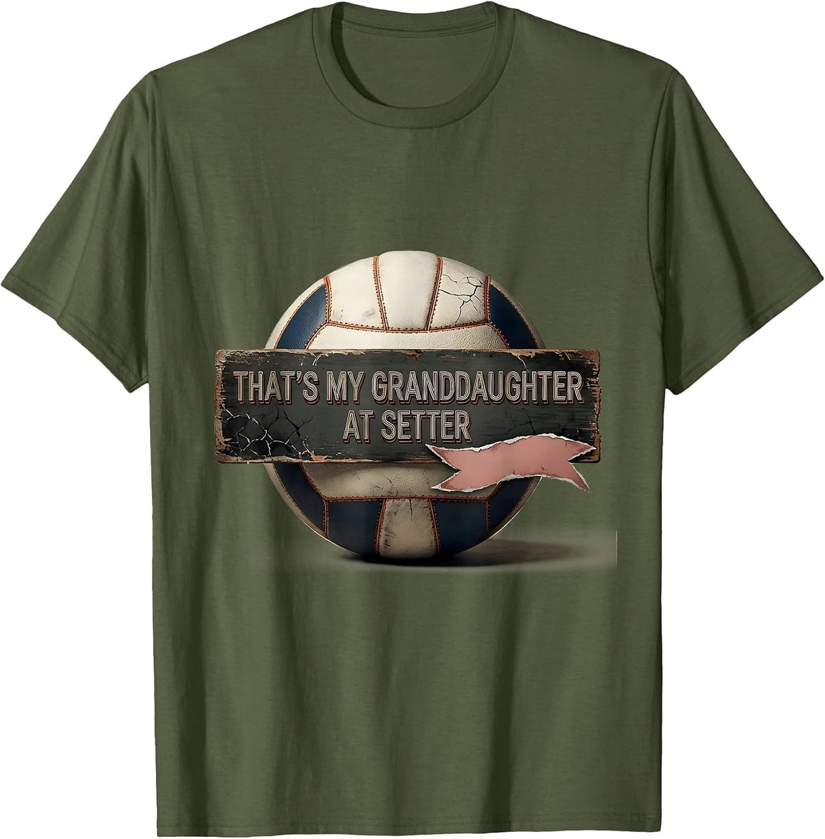 That's My Granddaughter At Setter Distressed Volleyball T-Shirt - Olive Green