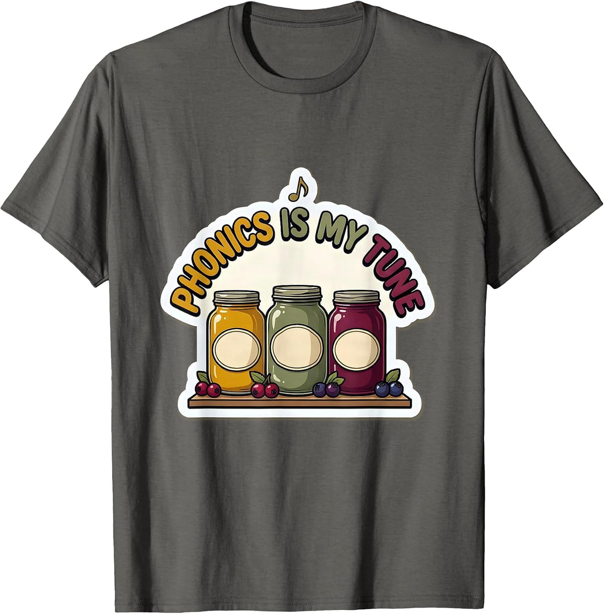 Men's Phonics Is My Tune Funny Reading Teacher Literacy Humor T-Shirt - Asphalt Grey
