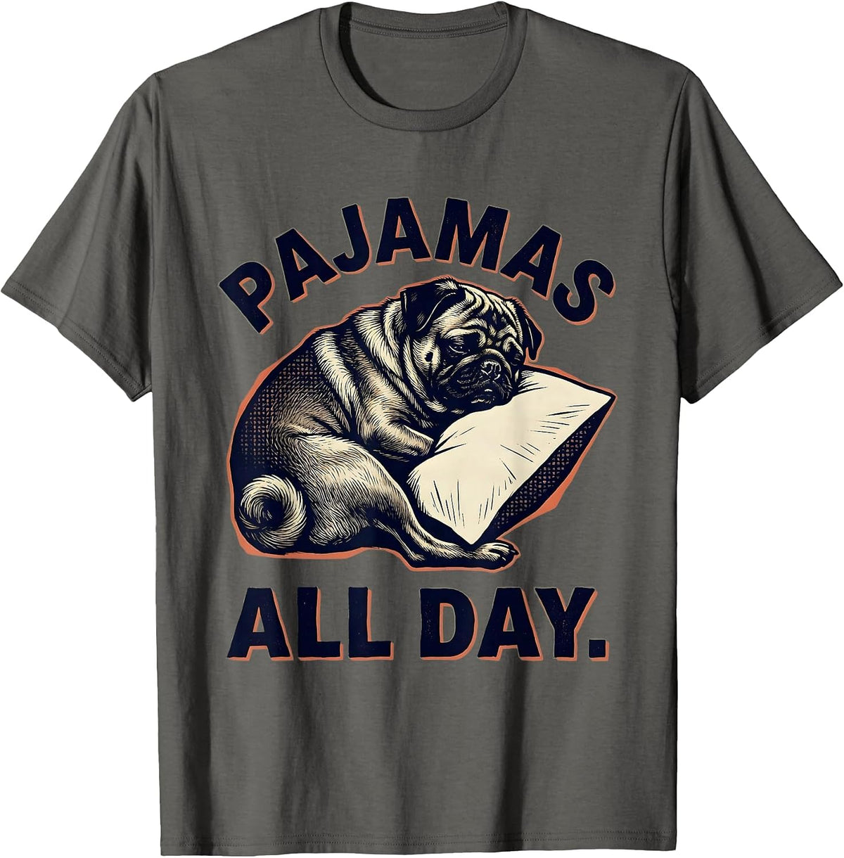 Pajamas All Day Funny Sleeping Pug Pajama Men Women Kids T-Shirt - Asphalt Grey