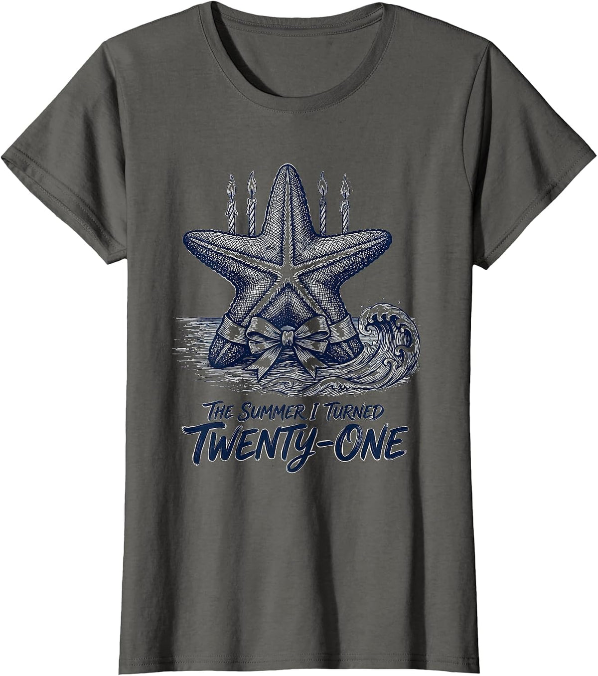 Women's The Summer I Turned Twenty-One Vintage Coastal Bow Birthday T-Shirt - Asphalt Grey